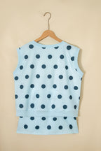 Ribbed Trim Polka Dot Print Tank Split Mini Skort 2pcs Set