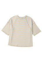 Striped Plus Size Textured Patchwork Detail Half Sleeve Top