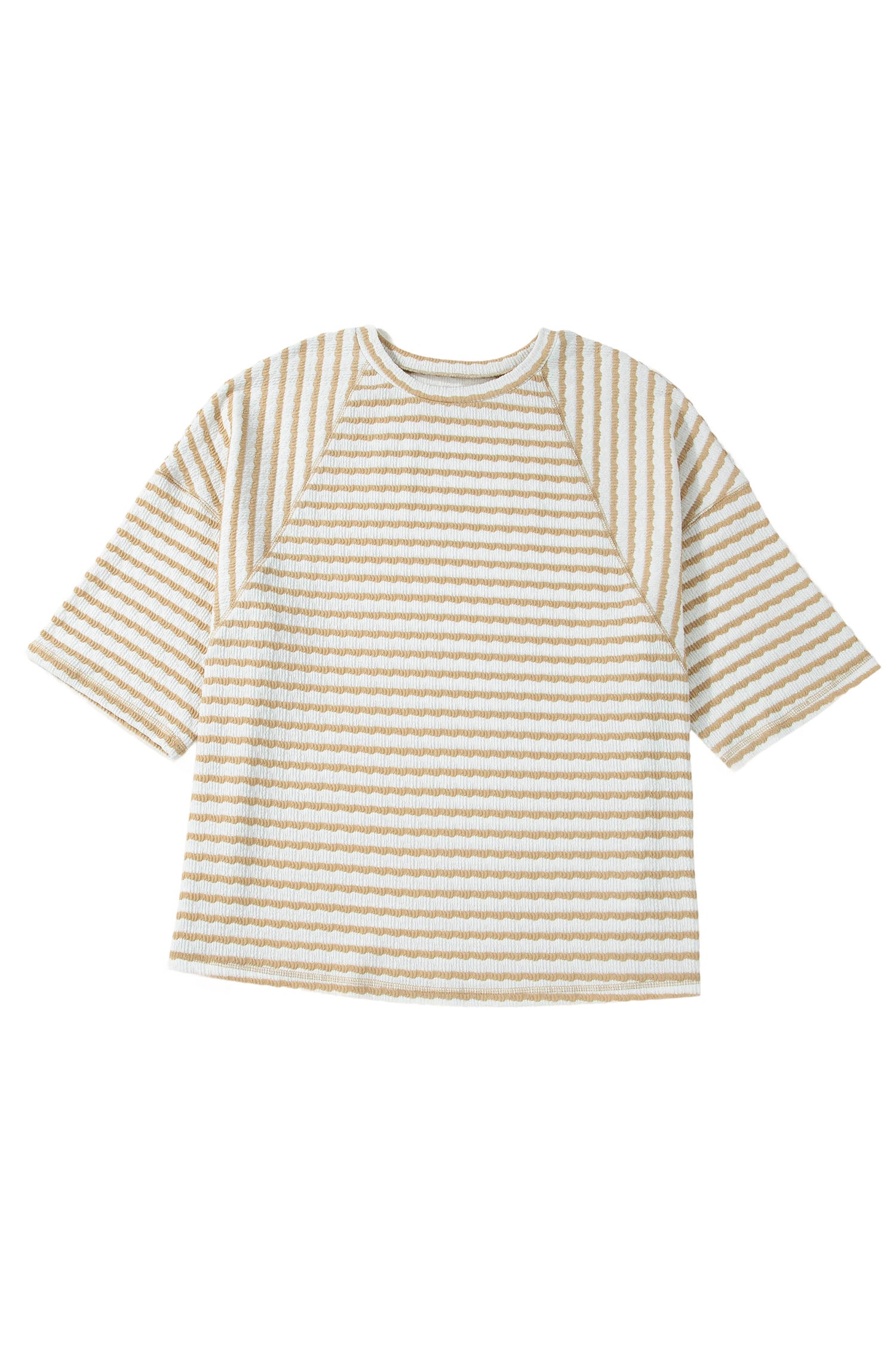 Striped Plus Size Textured Patchwork Detail Half Sleeve Top