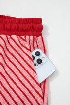 Striped Crew Neck Tee Drawstring Waist Cropped Pants Set