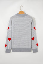Stripe Contrast Heart Pattern Valentine Knit Sweater