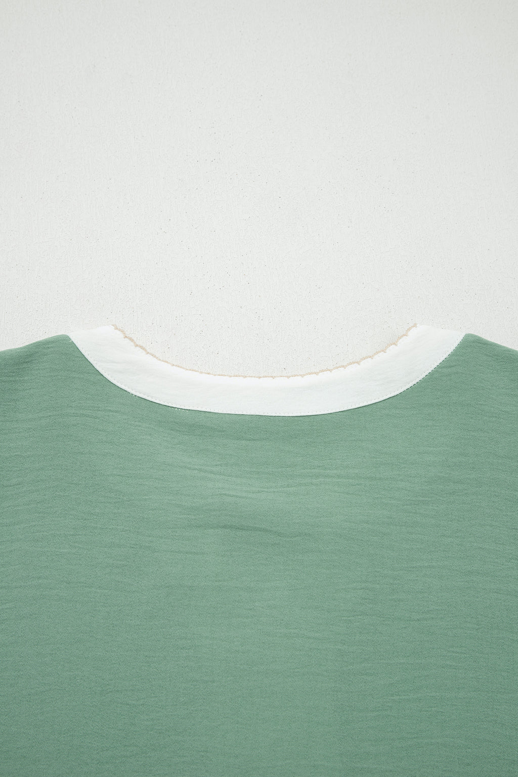 Smoke Green Color Block Patchwork V Neck Embroidered Puff Sleeve Babydoll Blouse
