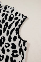 Black Plus Size Leopard Print High Neck Short Sleeve Sweater