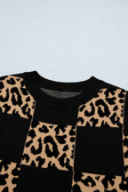 Leopard Checkerboard Short Sleeve Knit Sweater