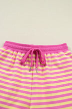 Striped Drop Shoulder Boxy Casual Terry Short Set
