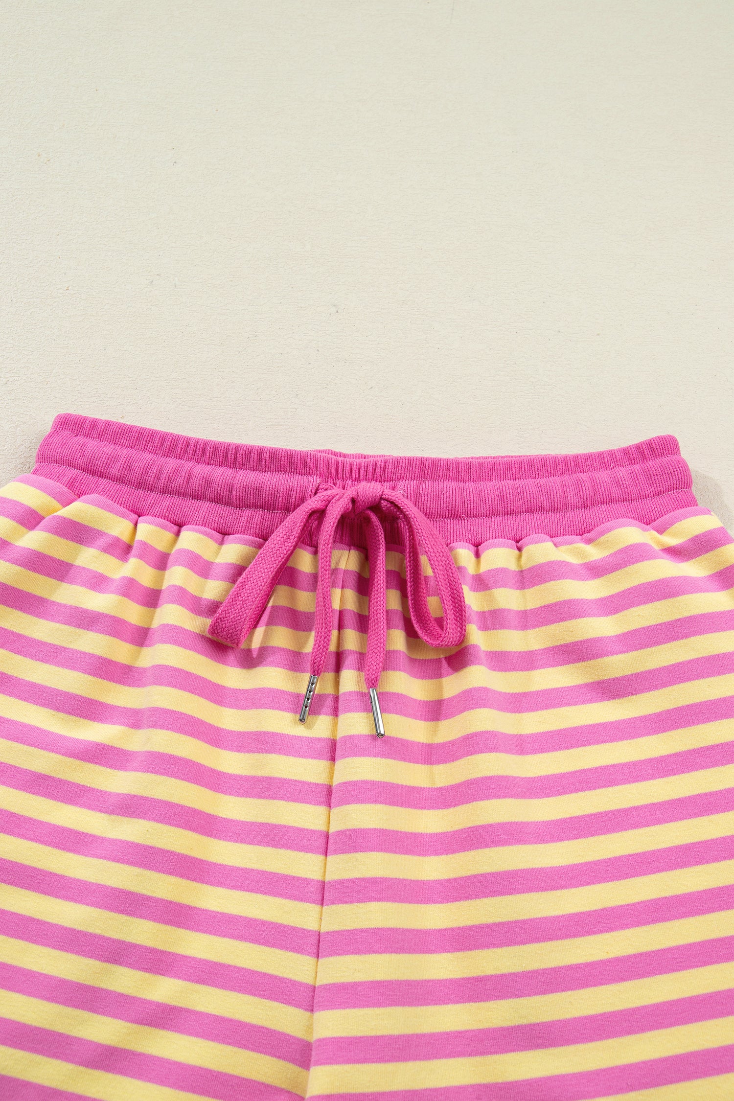 Striped Drop Shoulder Boxy Casual Terry Short Set