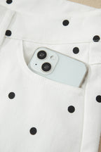 White Polka Dot Print Embroidered Scallop Hem Shorts