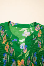 Green Plus Size Ruffled Short Sleeve Floral Top