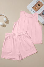 Stitched Detail Loose Tank Top 2pcs Short Set