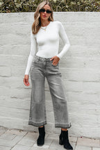 Grey Raw Hem Straight Leg Loose High Waist Jeans
