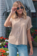 Dotted Print Cuffed Short Sleeve Shirt