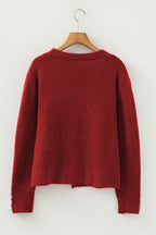 Heart Metal Button V Neck Cardigan Sweater