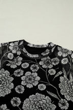 Thumbhole Long Sleeve Floral Print Mesh Top
