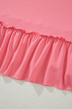 Peach Blossom Solid Color Raw Seam Detail Ruffle Hem Plus Size T Shirt