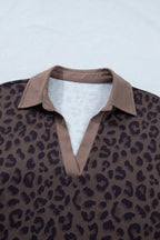 Brown V Neck Collar Leopard Printed 2pcs Short Set