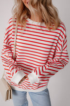 Striped Drop Shoulder Crew Neck Loose Sweatshirt
