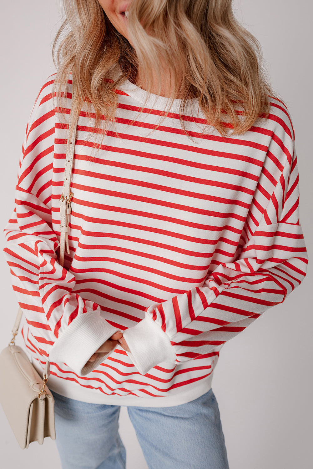 Striped Drop Shoulder Crew Neck Loose Sweatshirt