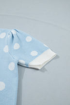 Polka Dot Puff Short Sleeve Sweater Top