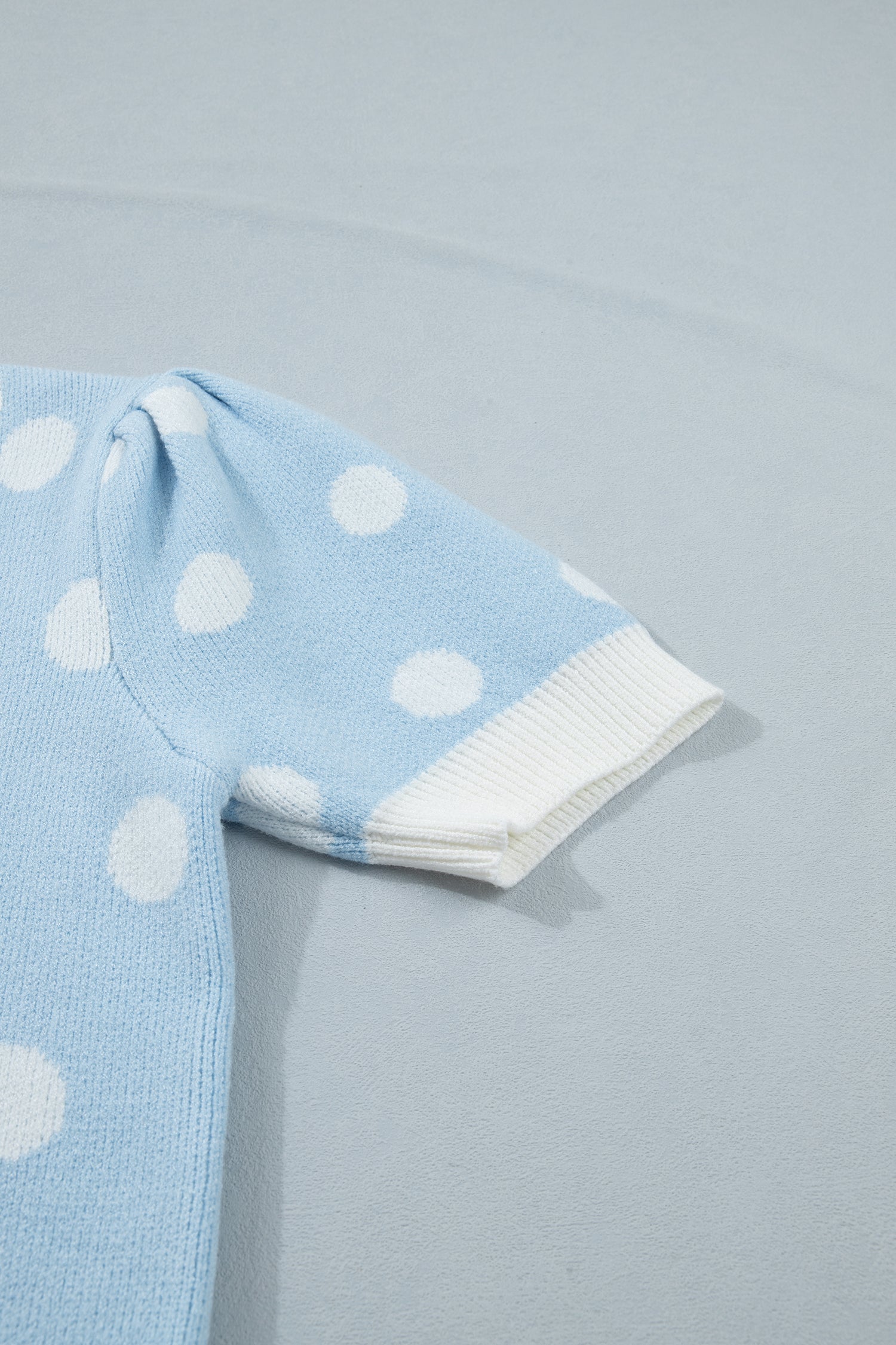 Polka Dot Puff Short Sleeve Sweater Top