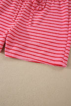 Rose Stripe Side Split Knit Tee Drawstring Shorts Set
