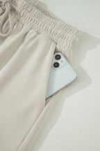 Solid Colour Puffy Loose Top Drawstring Shorts 2pcs Outfit
