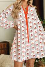 White Father Christmas Contrast Collar Button Front Long Sleeve A-line Mini Dress