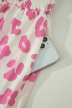 Rose Unique Leopard Print Contrast Trim Top Loose 2pcs Short Set