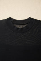 Black Plus Size Sheer Mesh Panel Short Sleeve Top
