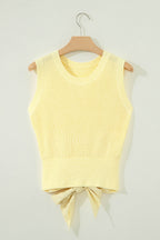 Yellow Cream Solid Color Cropped Knit Knot Back Cutout Sweater Tank