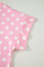 Polka Dot Print Color Block Trim Mock Neck Short Set