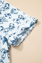 Sky Blue Bow Print Short Pyjama Set