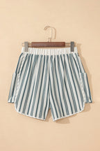 Grey Stripe Elastic Waist Cargo Pocket Casual Shorts