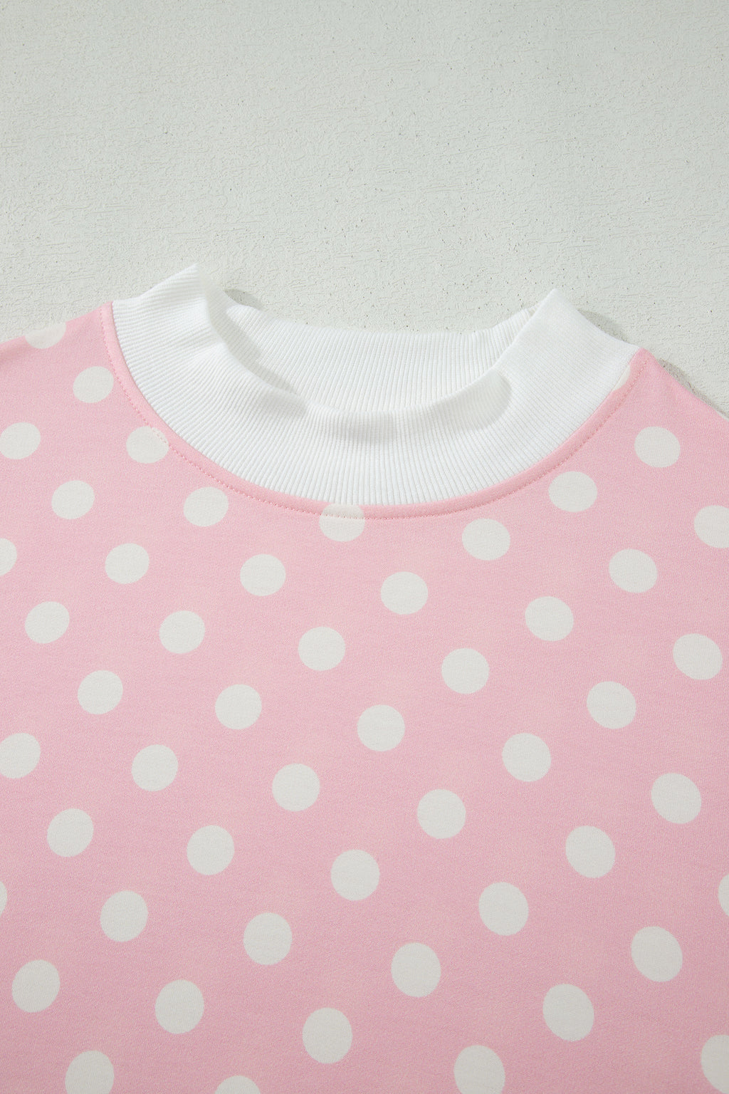 Pink Polka Dot Print Mock Neck Short Sleeve Top Shift Pant Set