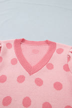 Polka Dot Puff Short Sleeve Sweater Top