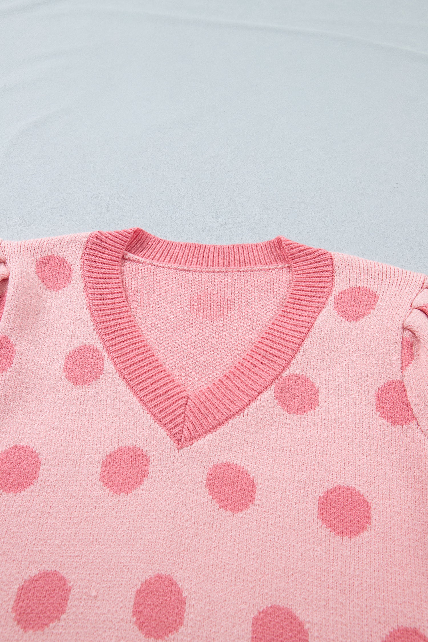 Polka Dot Puff Short Sleeve Sweater Top