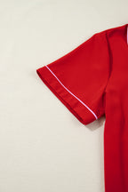Fiery Red Contrast Trim Ribbon Bow Short Silky 2pcs Pyjama Set