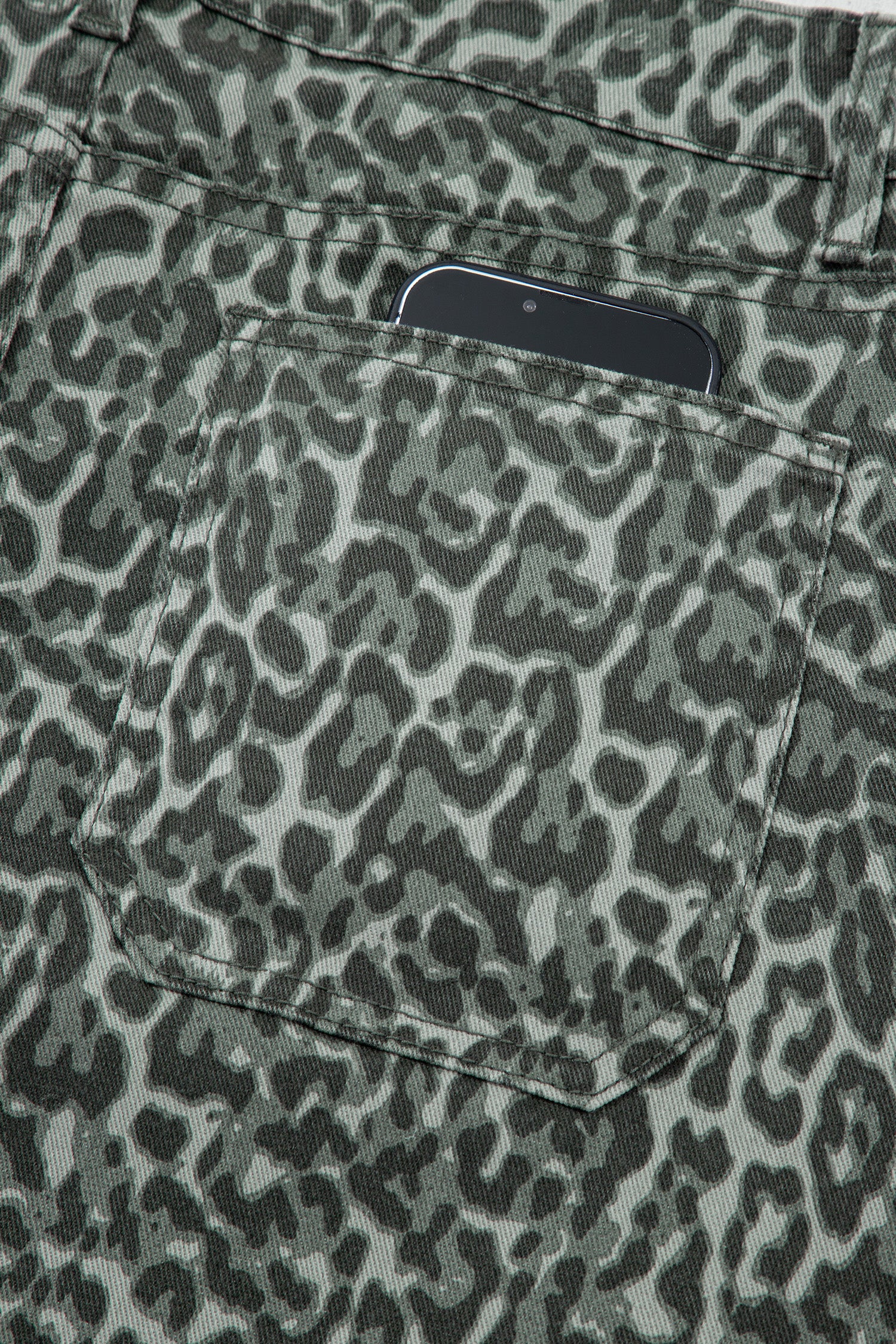 Grey Leopard Frayed Edge Wide Leg High Waist Jeans