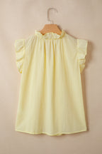 Yellow Cream V Neck Ruffle Trim Sleeveless Shift Top