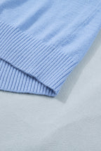 Solid Color Ribbed Trim Round Neck Ruffle Short Sleeve Sweater