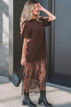 Floral Patchwork Short Sleeve T Shirt Loose Maxi Dress