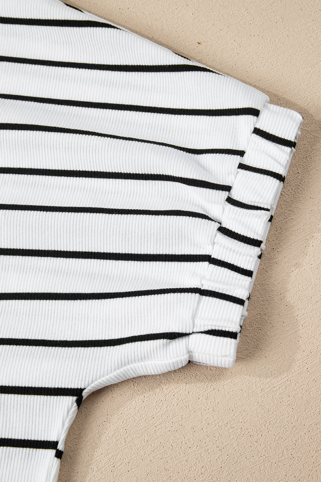 Stripe Stand Collar V Neck Elastic Cuffs Half Sleeve Dolman Top