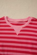 Striped Puff Short Sleeve T Shirt Matching Shorts Set