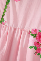 Notched Neck Flutter Short Sleeve Floral Print Maxi Dress