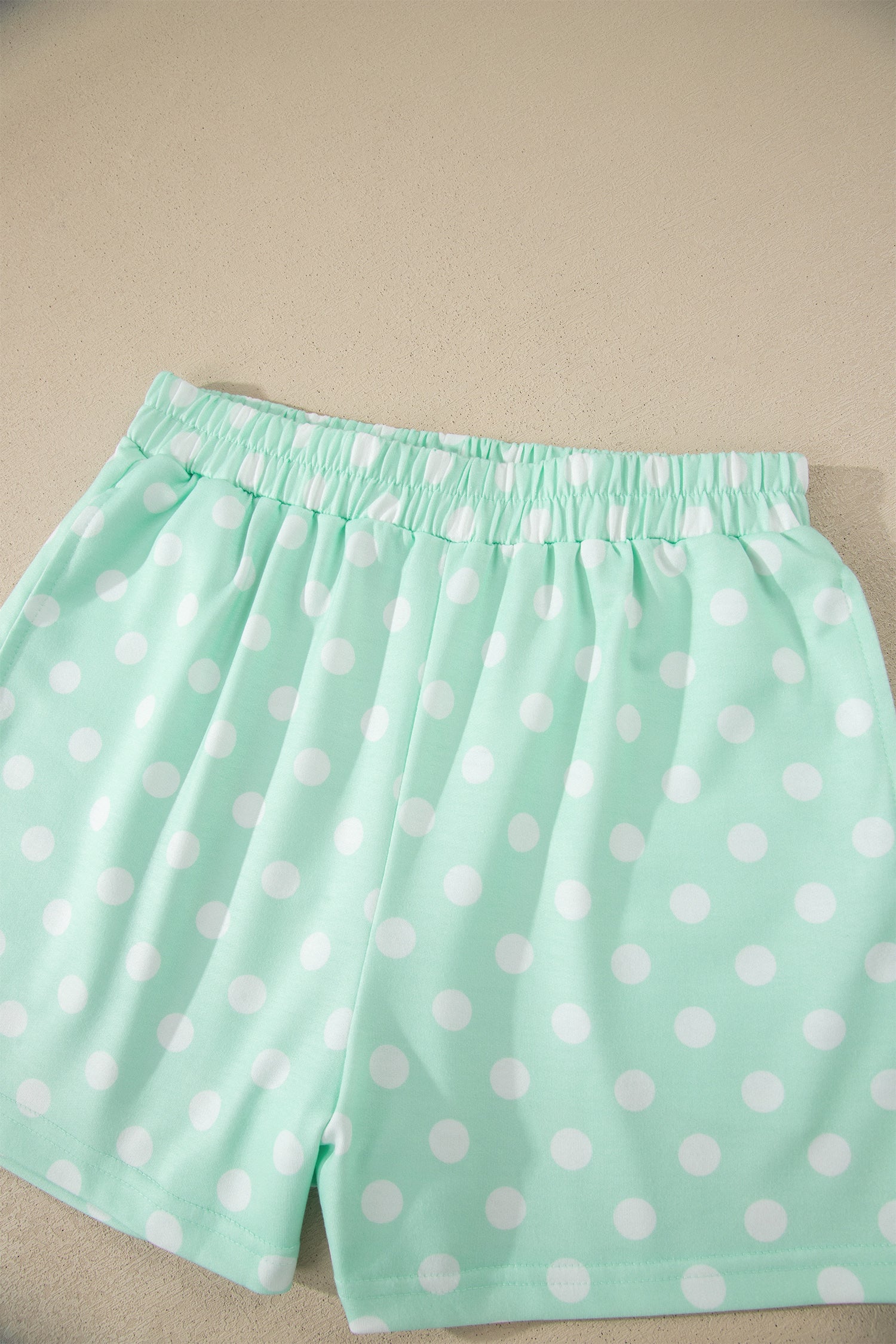 Polka Dot Print Color Block Trim Mock Neck Short Set