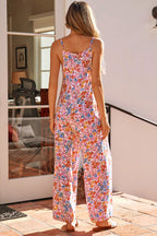 Floral Print Spaghetti Straps Loose Pocketed Jumpsuit