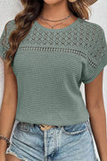 Lace Patchwork Waffle Short Sleeve Top