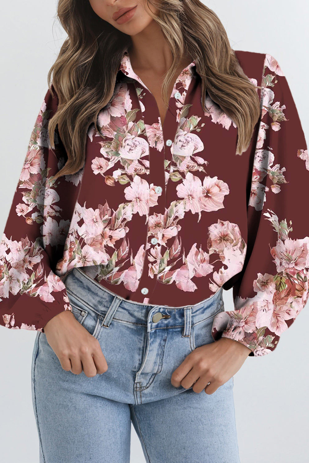 Floral Puff Sleeve Lightweight Shirt