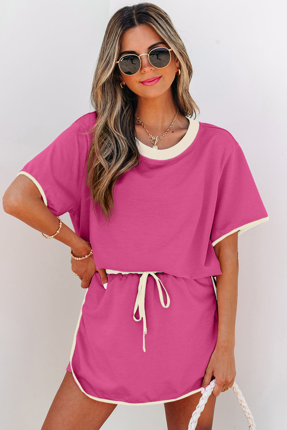 Color Block Edge Drop Shoulder T Shirt and Skort 2Pcs Set