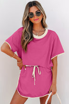 Color Block Edge Drop Shoulder T Shirt and Skort 2Pcs Set