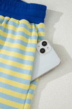 Striped Drop Shoulder Boxy Casual Terry Short Set
